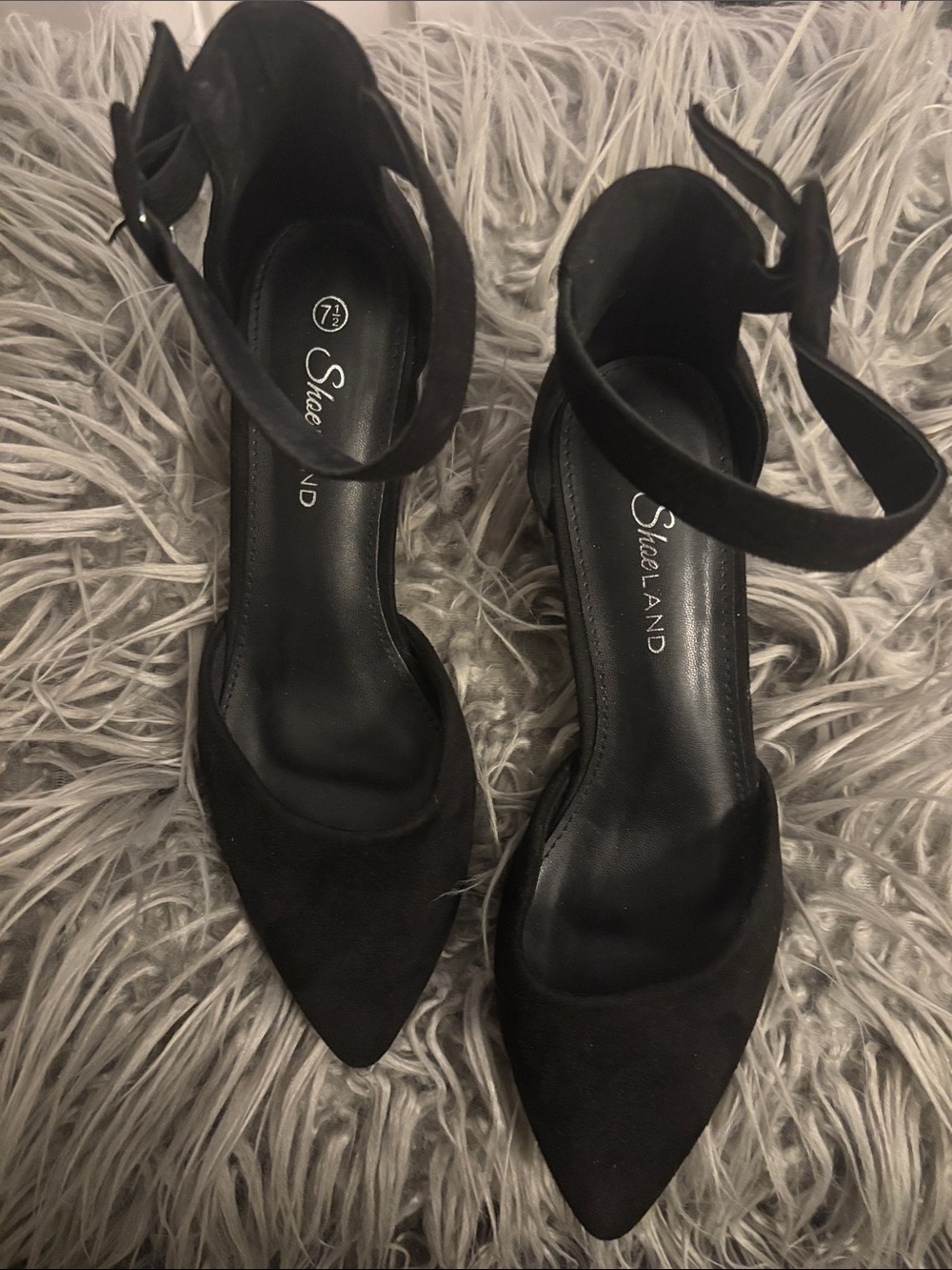 ShoeLand Women's Black Pointed Ankle-Strap Heels